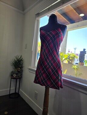 Y2k Victoria's Secret Pink and Green Plaid Slip Dress